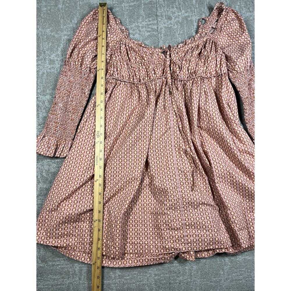 Free People Mini Dress Red Star Dip Smocked Allover Print Loose A Line Large - Picture 4 of 11